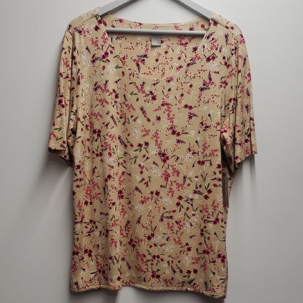 Chico's Touch Of Cool Printed Ballet Neck Tee Women's Size 3 (US 16) NWT